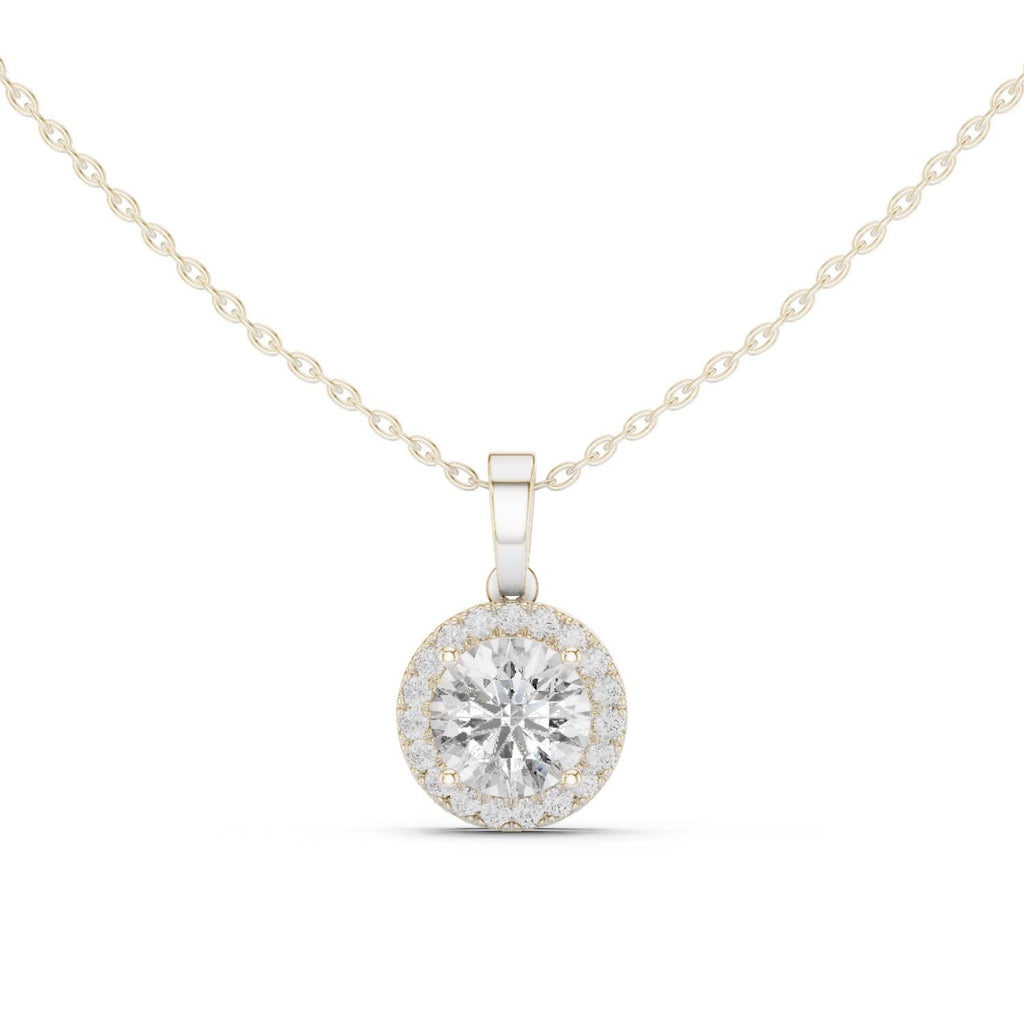 Round Moissanite Halo Pendant Necklace – 925 Sterling Silver, 18K Gold Vermeil