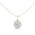 Round Moissanite Halo Pendant Necklace – 925 Sterling Silver, 18K Gold Vermeil