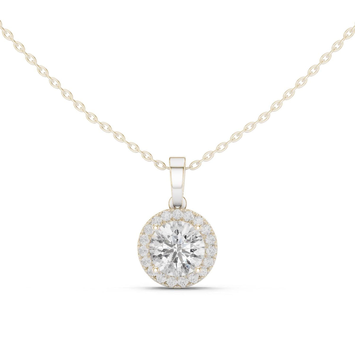 Round Moissanite Halo Pendant Necklace – 925 Sterling Silver, 18K Gold Vermeil