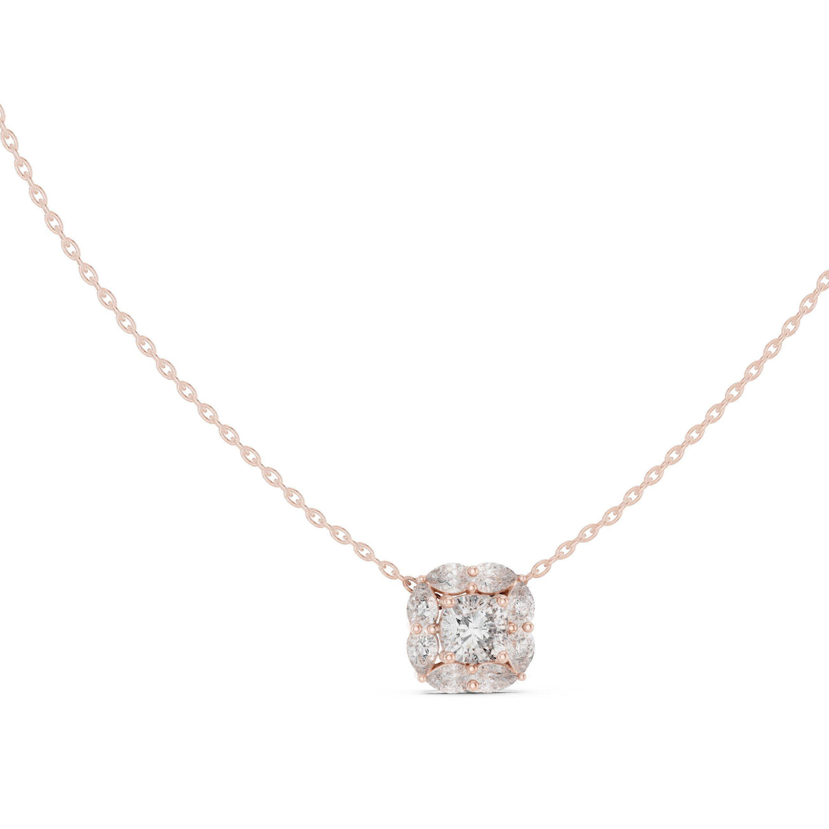 Princess Moissanite Marquise Frame Necklace – 925 Sterling Silver, 18K Gold Vermeil