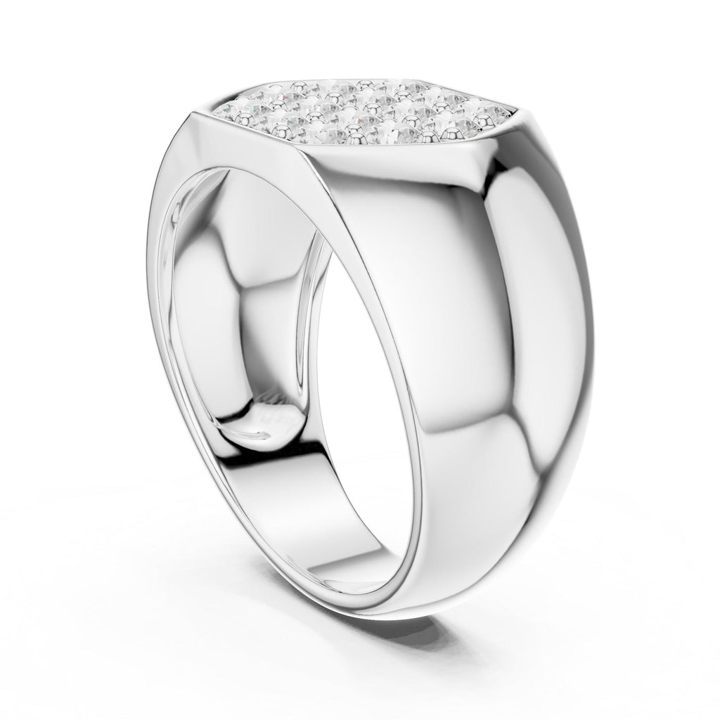 Men's Hexagon Pavé Moissanite Signet Ring – 925 Sterling Silver, 18K Gold Vermeil