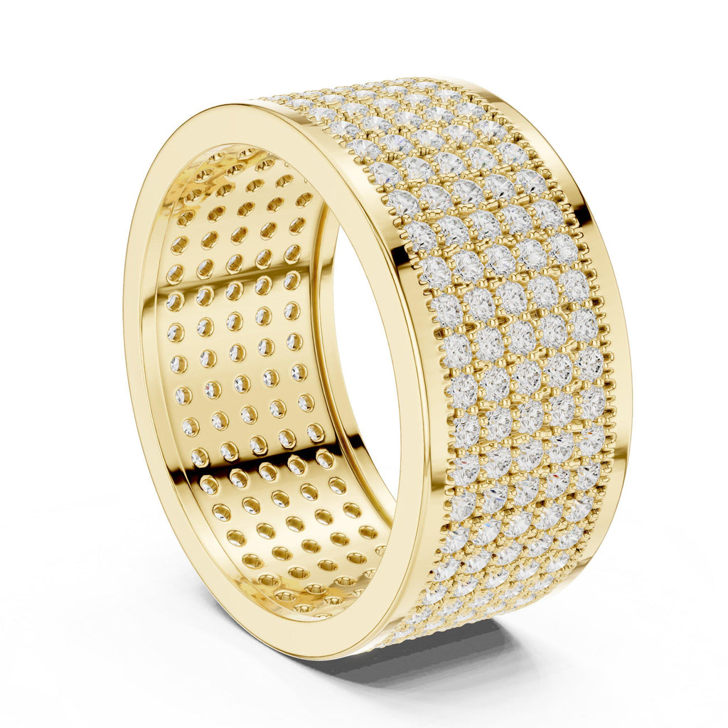 Men's Wide Multi-Row Pavé Moissanite Band – 925 Sterling Silver, 18K Gold Vermeil