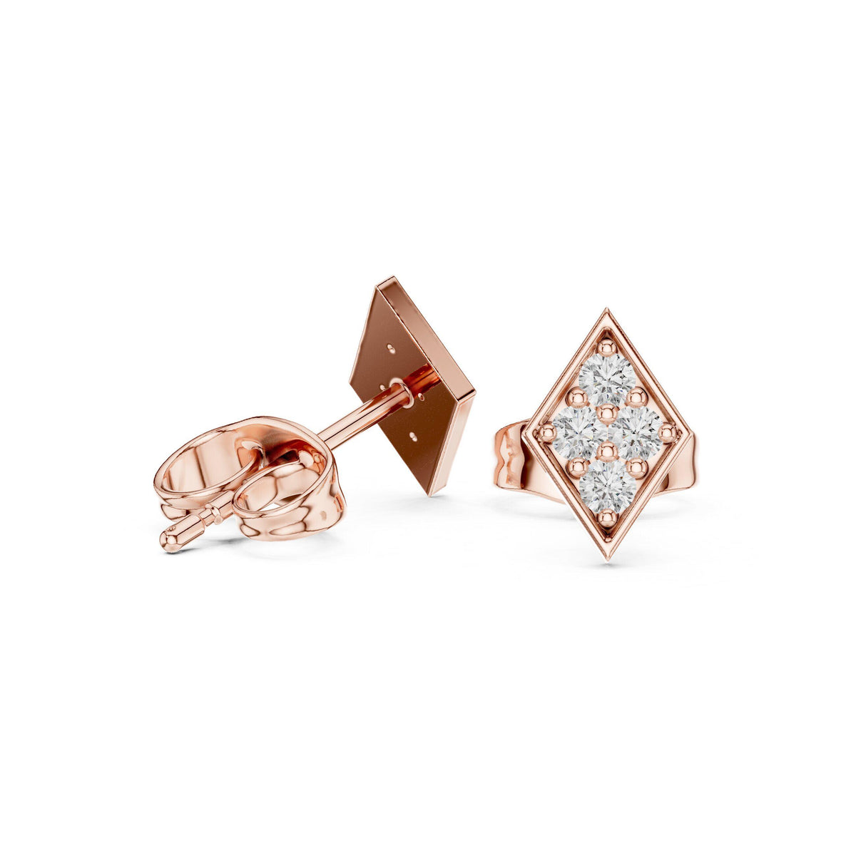 Moissanite Pavé Diamond-Shape Stud Earrings – 925 Sterling Silver, 18K Gold Vermeil