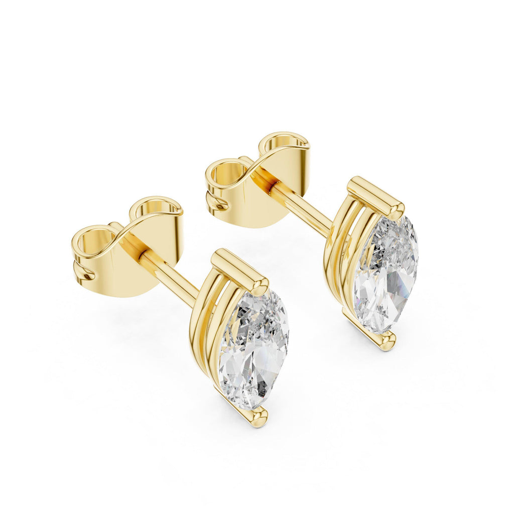 Marquise Moissanite Solitaire Stud Earrings – 925 Sterling Silver, 18K Gold Vermeil