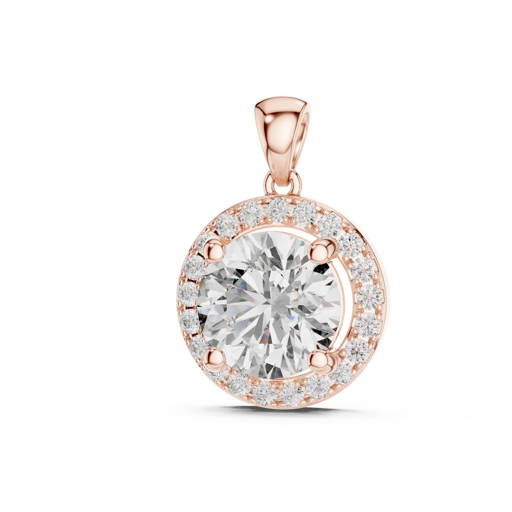 9mm Round Moissanite Double-Halo Pendant Necklace – 925 Sterling Silver, 18K Gold Vermeil