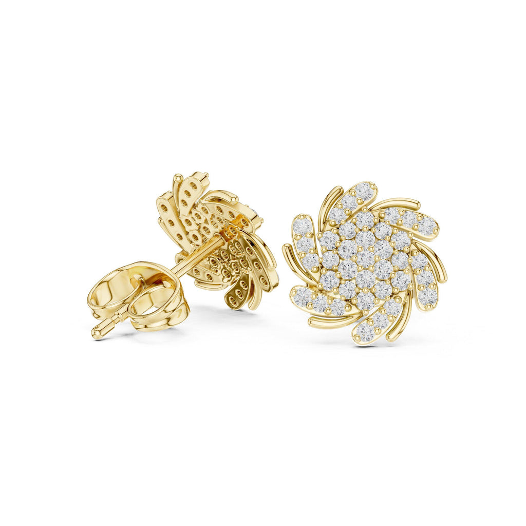 Moissanite Pavé Swirl Flower Stud Earrings – 925 Sterling Silver, 18K Gold Vermeil