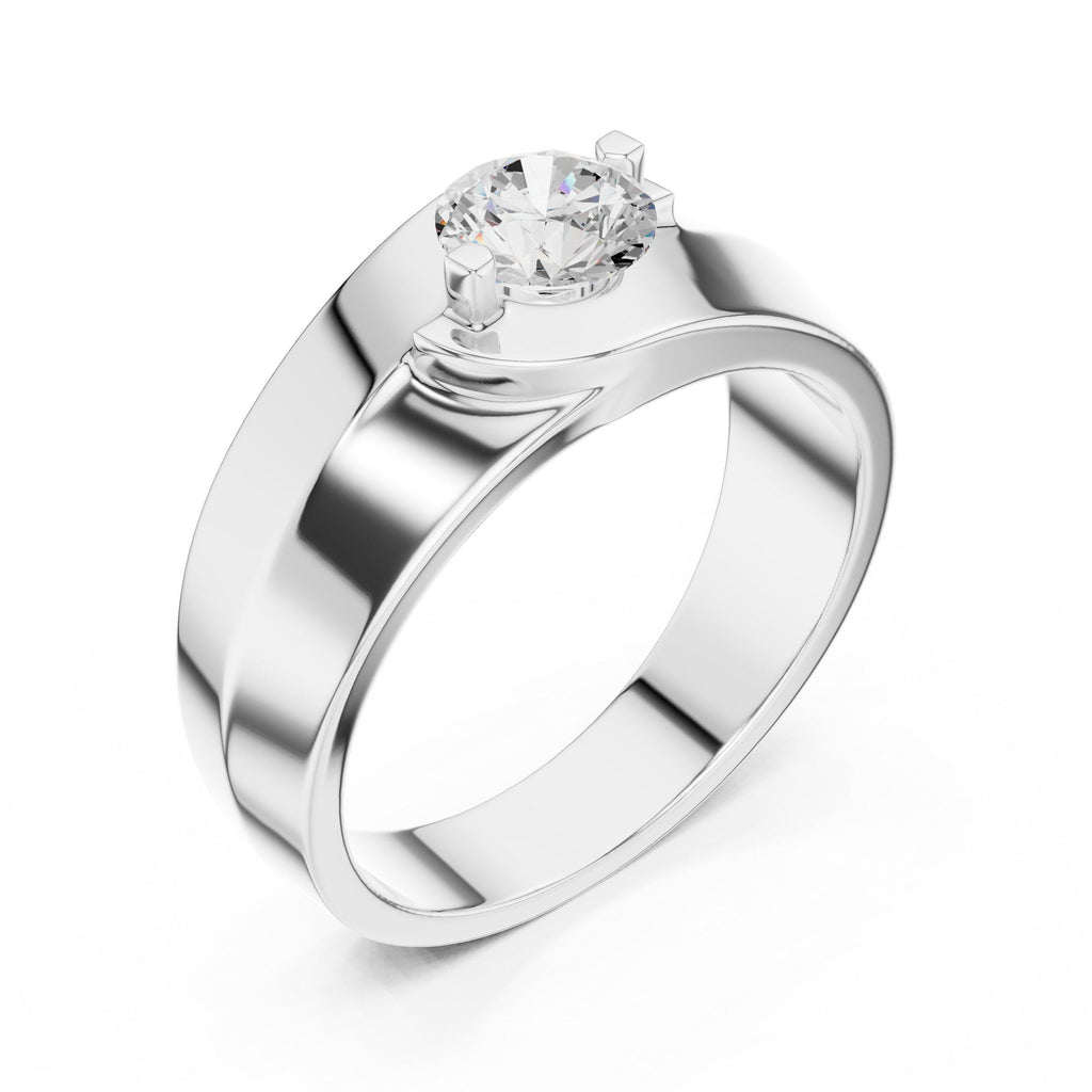 Men's Round Moissanite Ring, Tapered Wide Band – 925 Sterling Silver, 18K Gold Vermeil