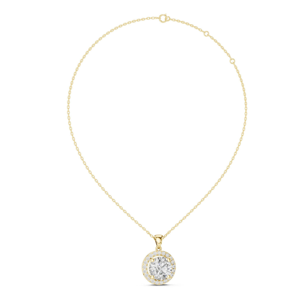 9mm Round Moissanite Double-Halo Pendant Necklace – 925 Sterling Silver, 18K Gold Vermeil