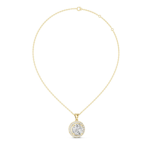 9mm Round Moissanite Double-Halo Pendant Necklace – 925 Sterling Silver, 18K Gold Vermeil