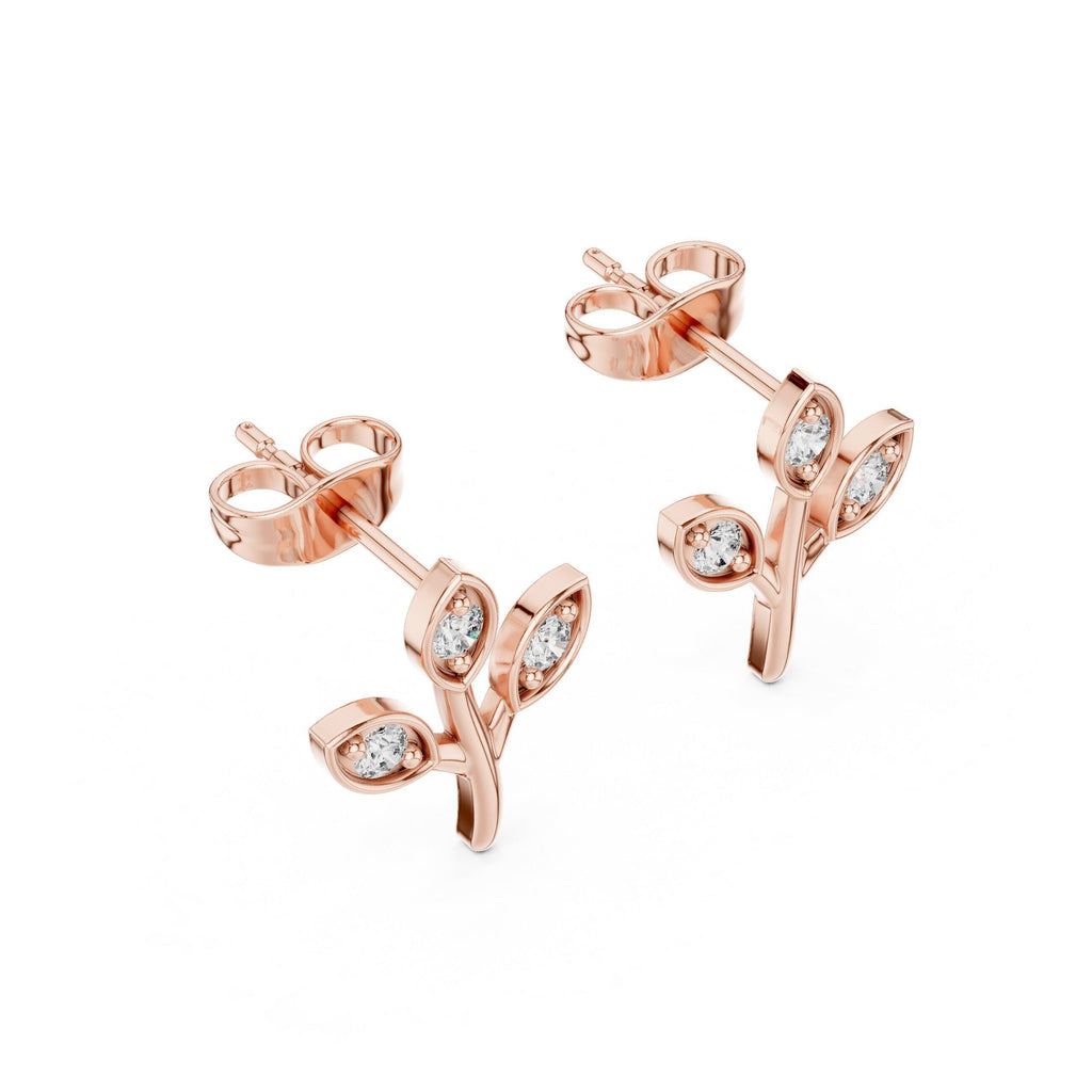 Moissanite Leaf Sprig Stud Earrings – 925 Sterling Silver, 18K Gold Vermeil