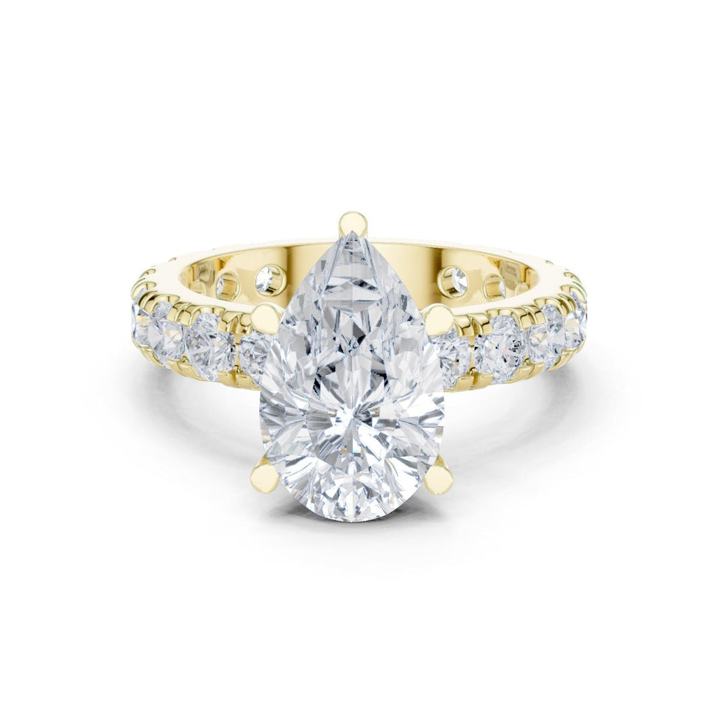 Pear Moissanite Ring with Pavé Band – 925 Sterling Silver, 18K Gold Vermeil