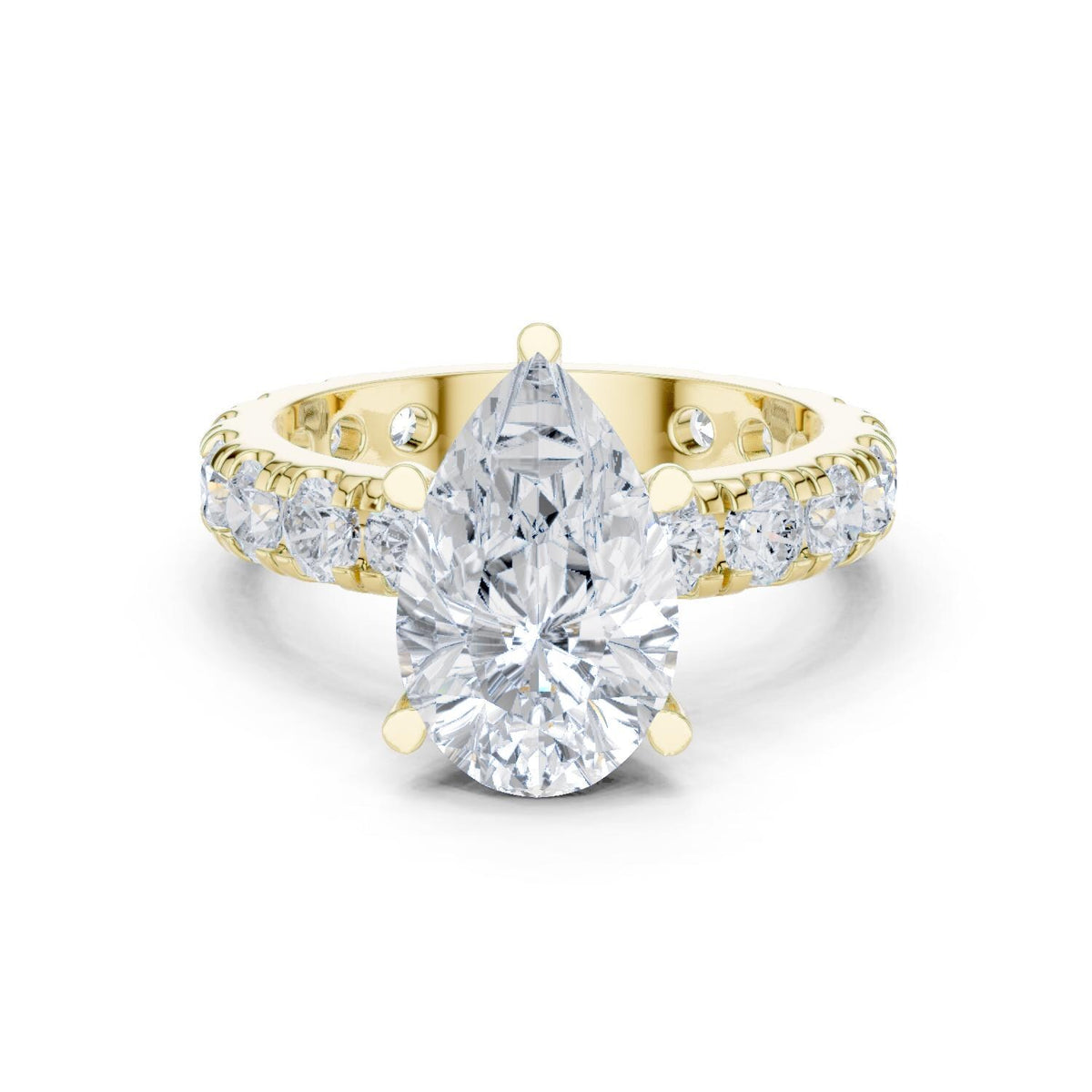 Pear Moissanite Ring with Pavé Band – 925 Sterling Silver, 18K Gold Vermeil