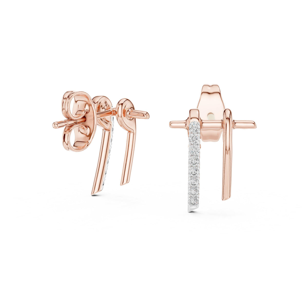 Moissanite Pavé Bar Front-Back Earrings – 925 Sterling Silver, 18K Gold Vermeil