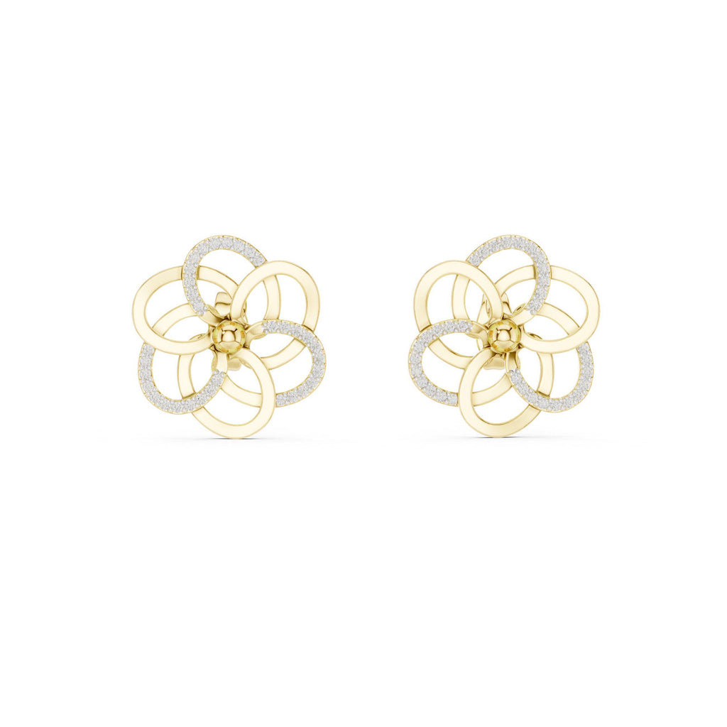 Moissanite Pavé Looped Flower Stud Earrings – 925 Sterling Silver, 18K Gold Vermeil