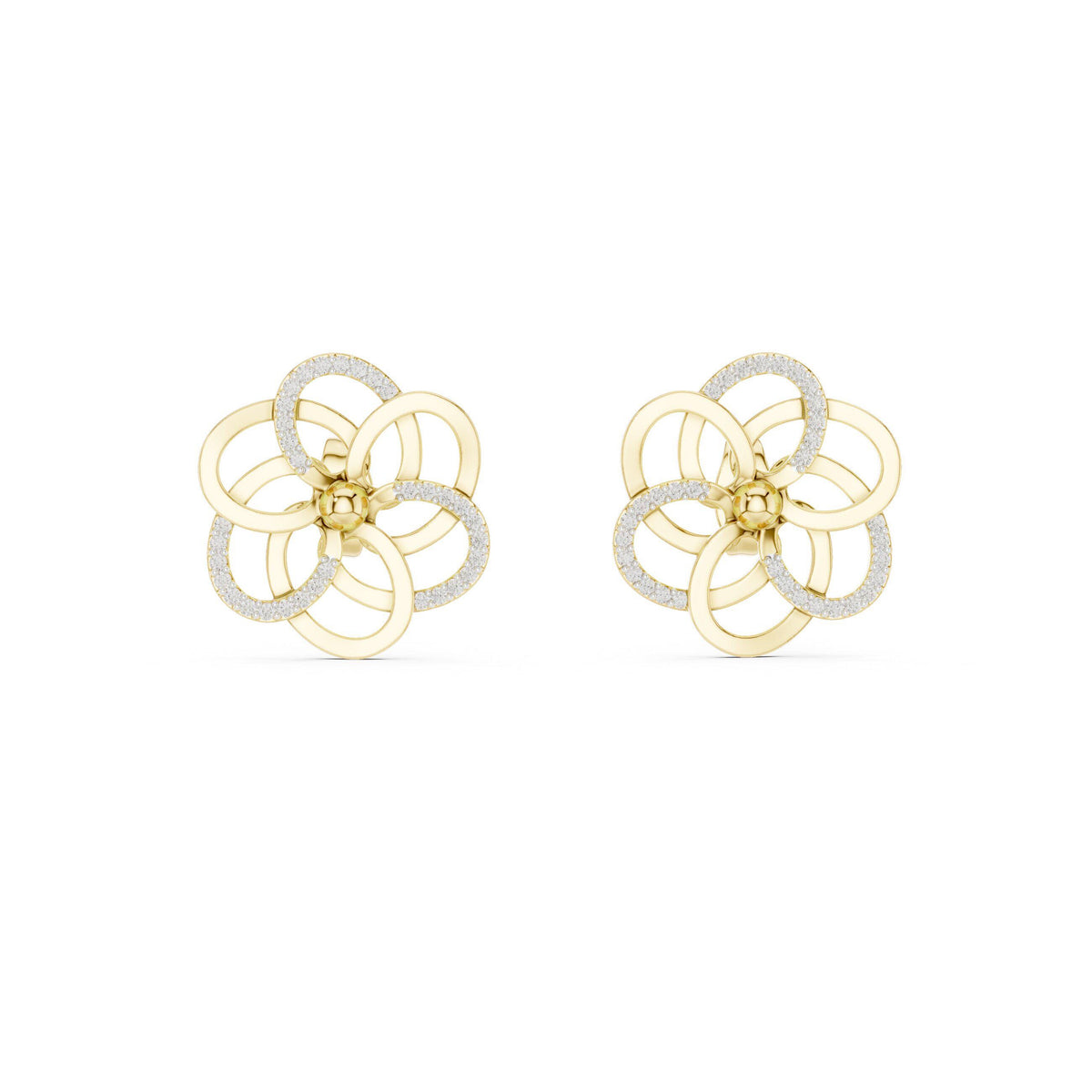 Moissanite Pavé Looped Flower Stud Earrings – 925 Sterling Silver, 18K Gold Vermeil