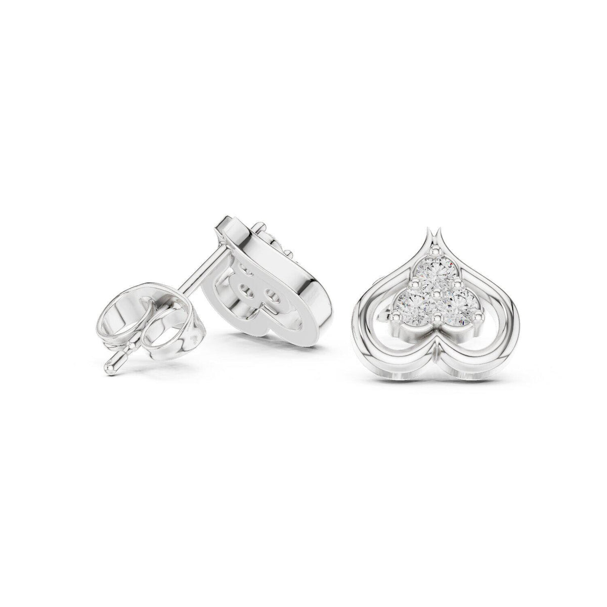 Moissanite Pavé Spade Stud Earrings – 925 Sterling Silver, 18K Gold Vermeil