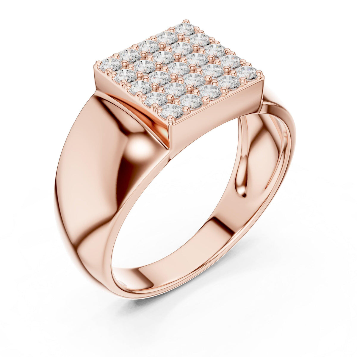 Men's Square Pavé Moissanite Signet Ring – 925 Sterling Silver, 18K Gold Vermeil
