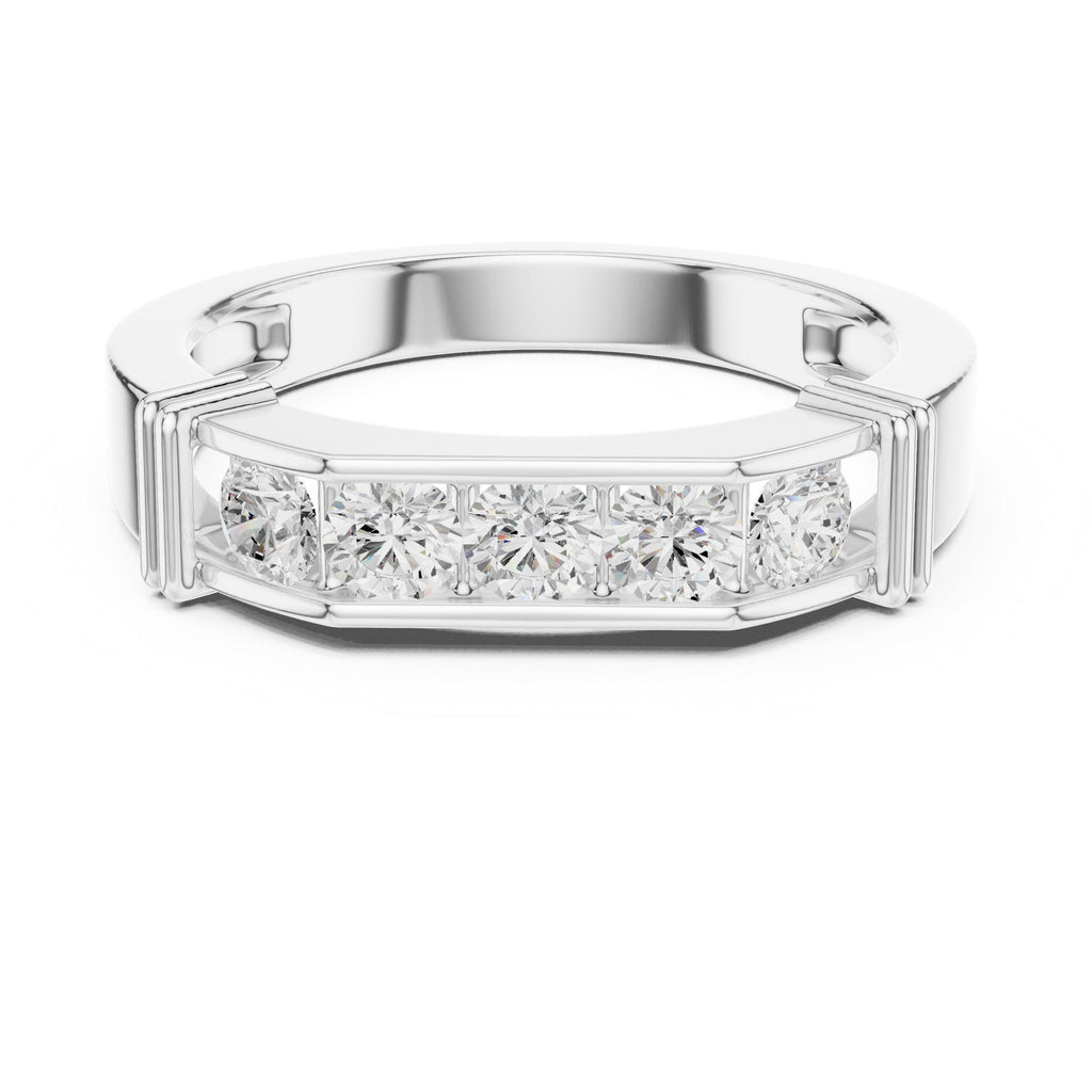 Men's Five-Stone Moissanite Ring, Flat Top – 925 Sterling Silver, 18K Gold Vermeil