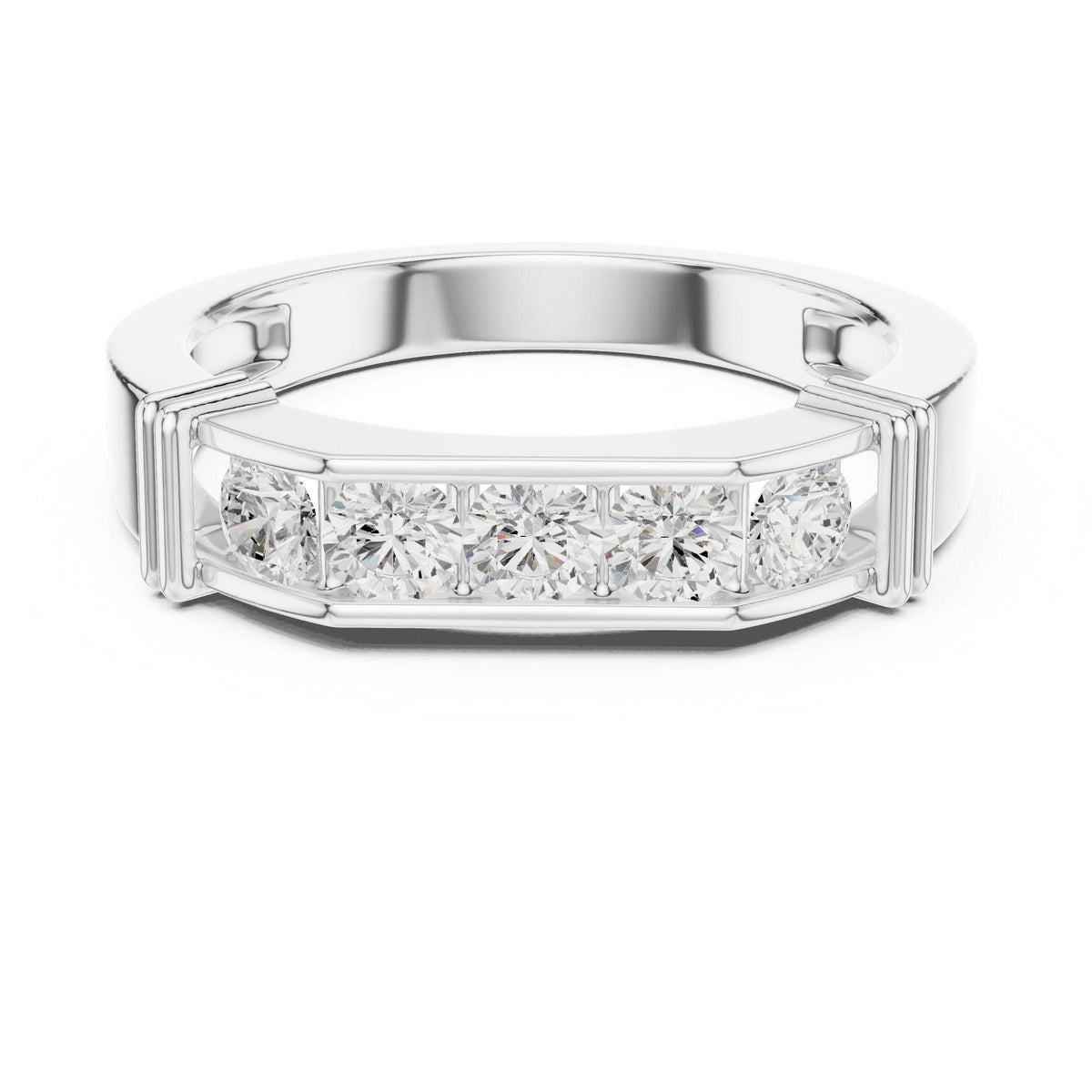 Men's Five-Stone Moissanite Ring, Flat Top – 925 Sterling Silver, 18K Gold Vermeil