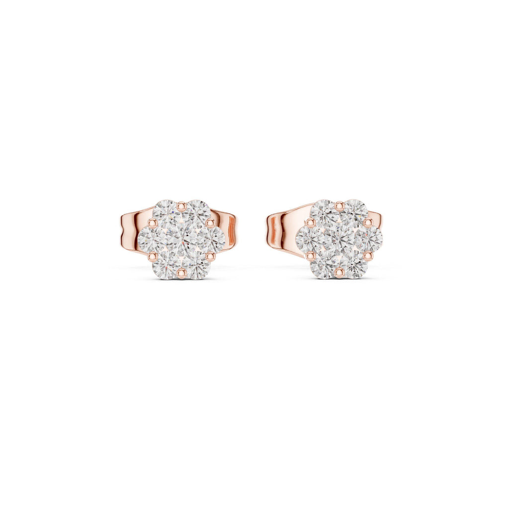 Moissanite Round Cluster Stud Earrings – 925 Sterling Silver, 18K Gold Vermeil