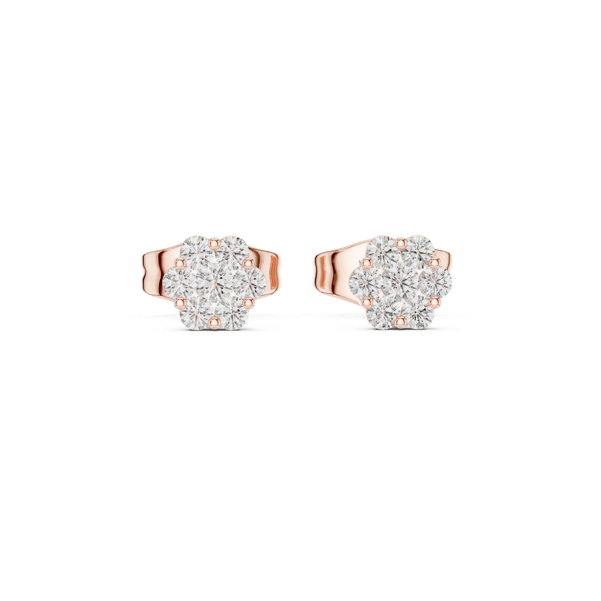 Moissanite Round Cluster Stud Earrings – 925 Sterling Silver, 18K Gold Vermeil