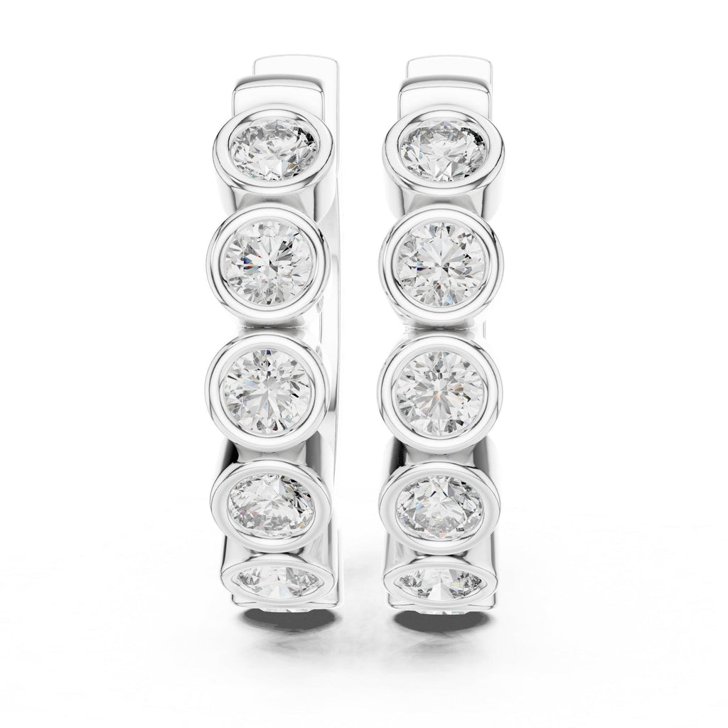 Round Moissanite Bezel Station Hoop Earrings – 925 Sterling Silver, 18K Gold Vermeil
