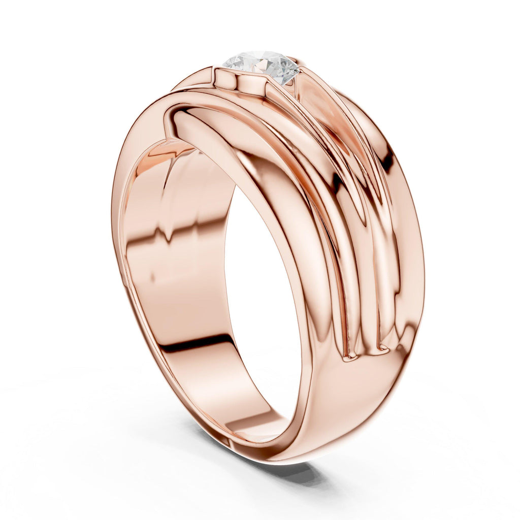 Men's Layered Wave-Band Moissanite Ring – 925 Sterling Silver, 18K Gold Vermeil