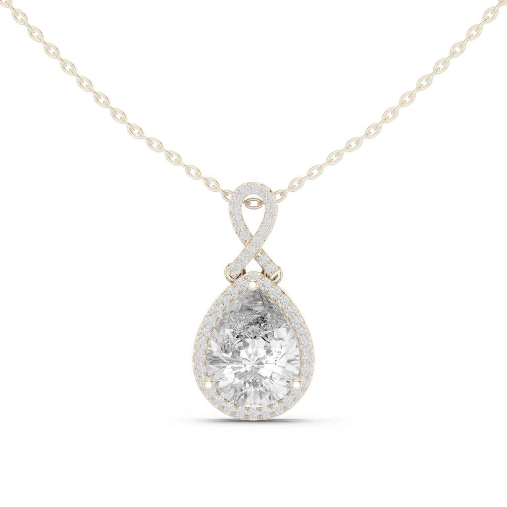 Pear Moissanite Halo Pendant with Crossover Bail – 925 Sterling Silver, 18K Gold Vermeil