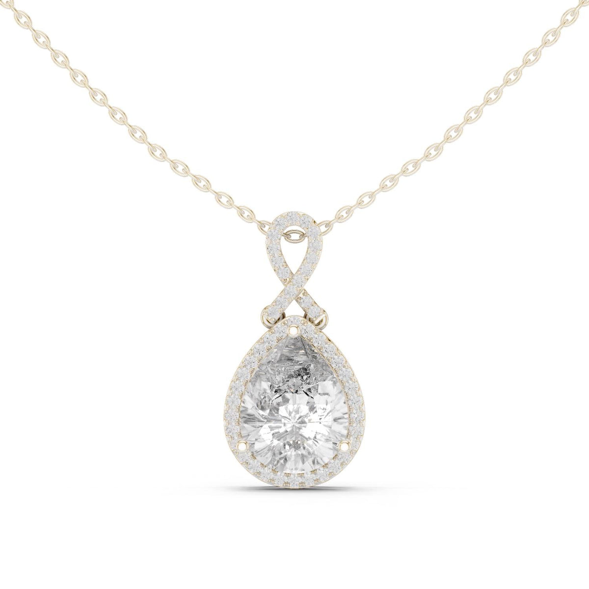 Pear Moissanite Halo Pendant with Crossover Bail – 925 Sterling Silver, 18K Gold Vermeil