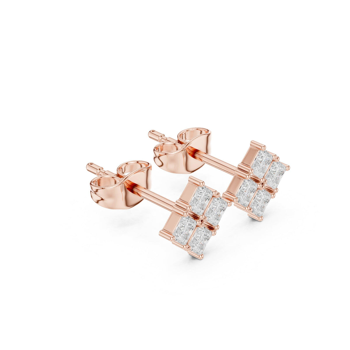 Princess Moissanite Four-Stone Stud Earrings – 925 Sterling Silver, 18K Gold Vermeil