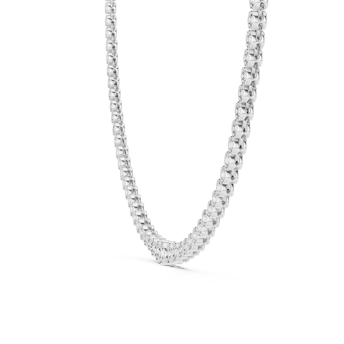 Graduated Round Moissanite Bezel Tennis Necklace – 925 Sterling Silver, 18K Gold Vermeil