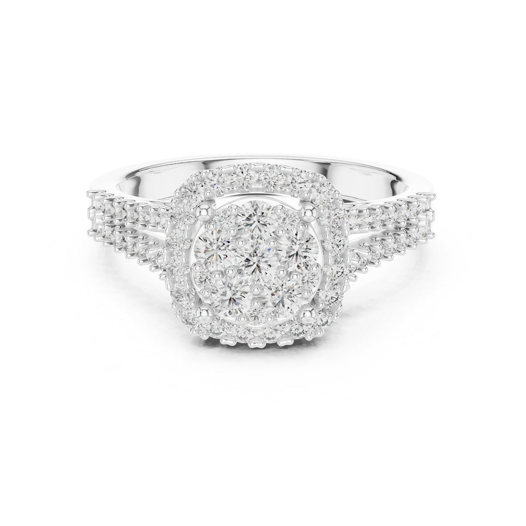 Cushion-Cluster Moissanite Halo Ring with Split Pavé Band – 925 Sterling Silver, 18K Gold Vermeil