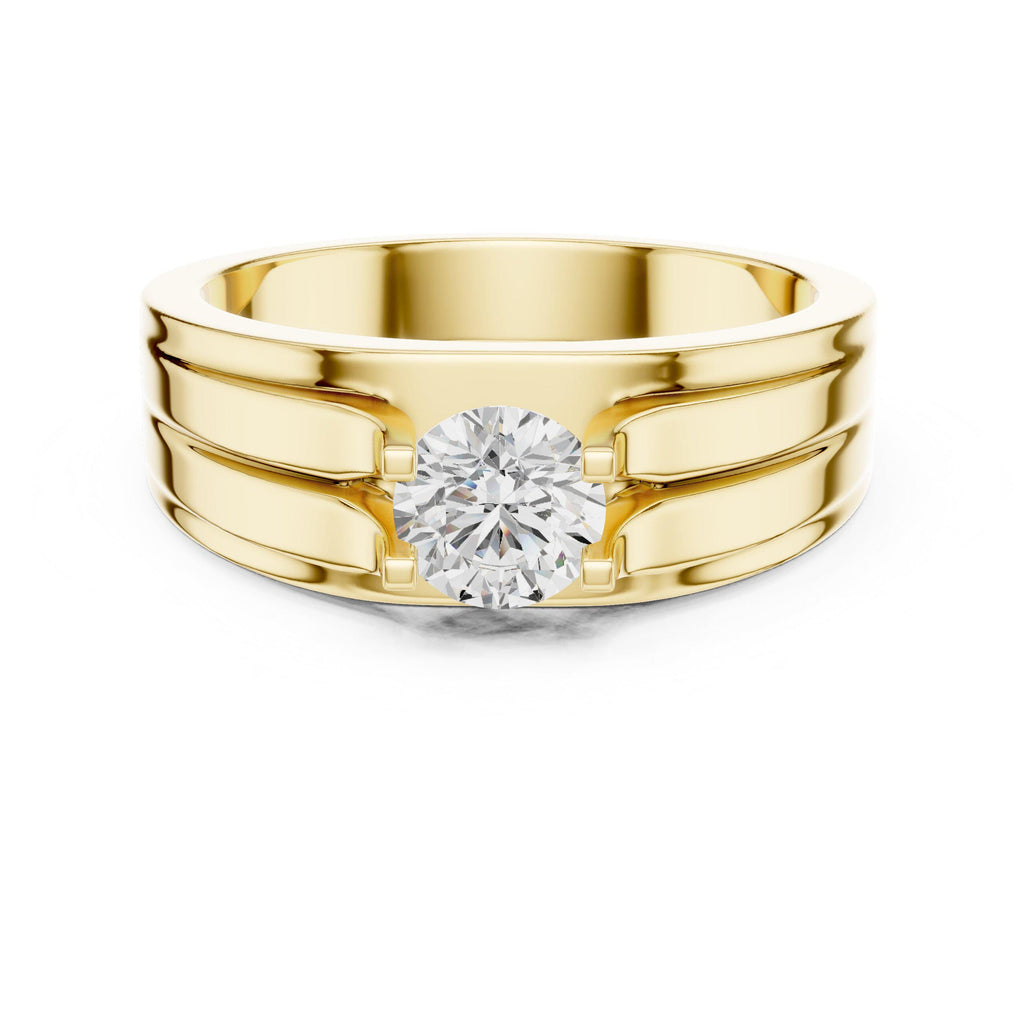 Men's Round Moissanite Ring, Double-Groove Band – 925 Sterling Silver, 18K Gold Vermeil