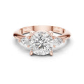 Round Moissanite Three-Stone Ring with Pear Side Stones – 925 Sterling Silver, 18K Gold Vermeil