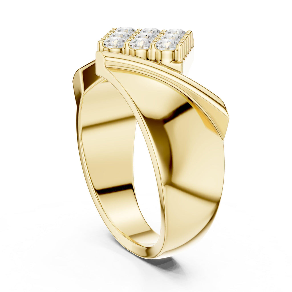 Men's Twisted Bypass Ring with Square Pavé Cluster – 925 Sterling Silver, 18K Gold Vermeil