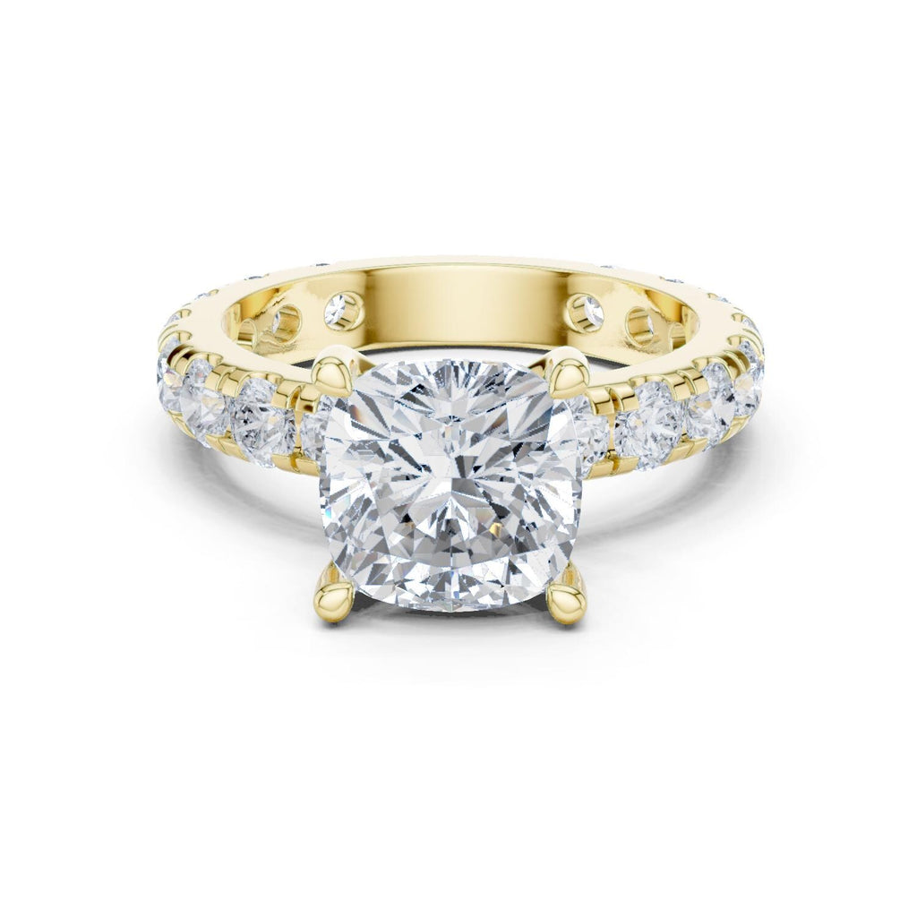 Cushion-Cut Moissanite Ring with Pavé Band – 925 Sterling Silver, 18K Gold Vermeil