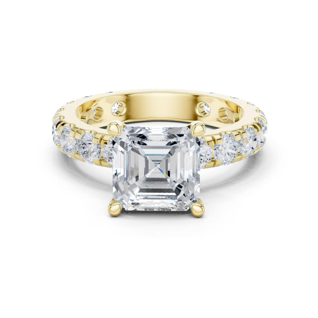 Asscher-Cut Moissanite Ring with Pavé Band – 925 Sterling Silver, 18K Gold Vermeil