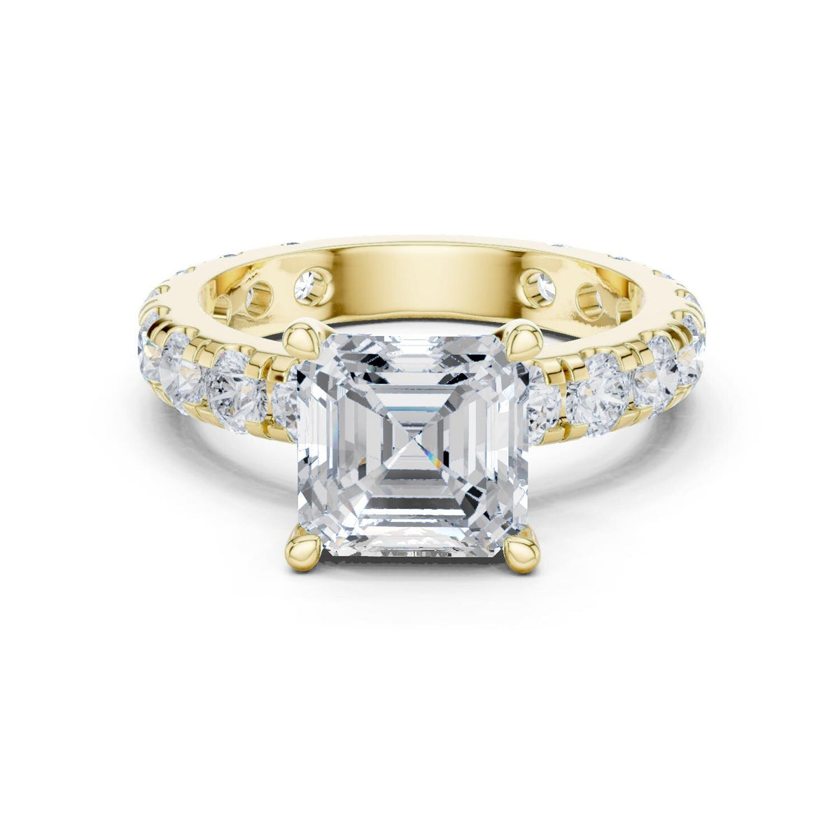Asscher-Cut Moissanite Ring with Pavé Band – 925 Sterling Silver, 18K Gold Vermeil