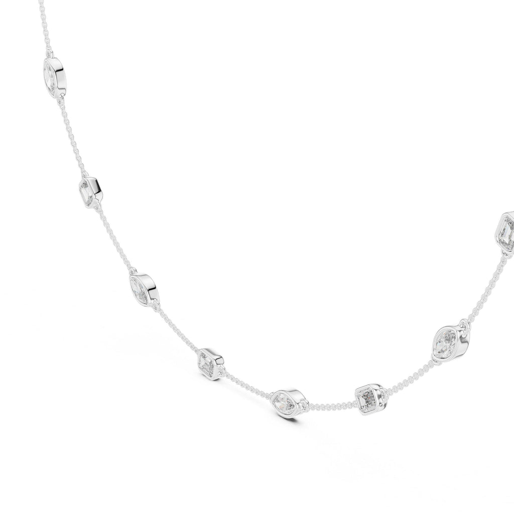 Emerald-Cut & Marquise Moissanite Bezel Station Necklace – 925 Sterling Silver, 18K Gold Vermeil