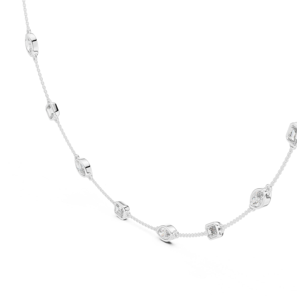 Emerald-Cut & Marquise Moissanite Bezel Station Necklace – 925 Sterling Silver, 18K Gold Vermeil