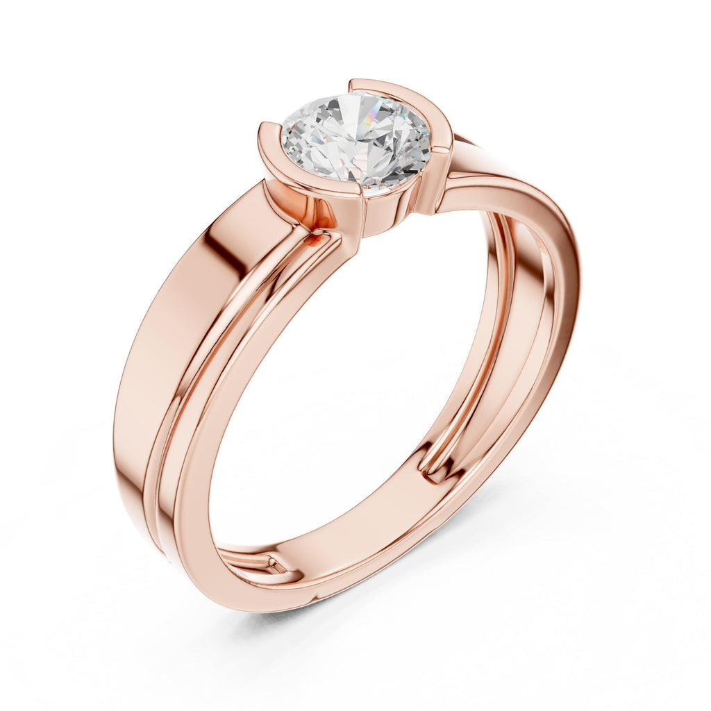 Men's Round Moissanite Solitaire Ring, Split Double Band – 925 Sterling Silver, 18K Gold Vermeil