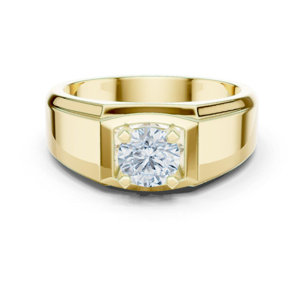 Men's Round Moissanite Ring with Raised Square Setting – 925 Sterling Silver, 18K Gold Vermeil