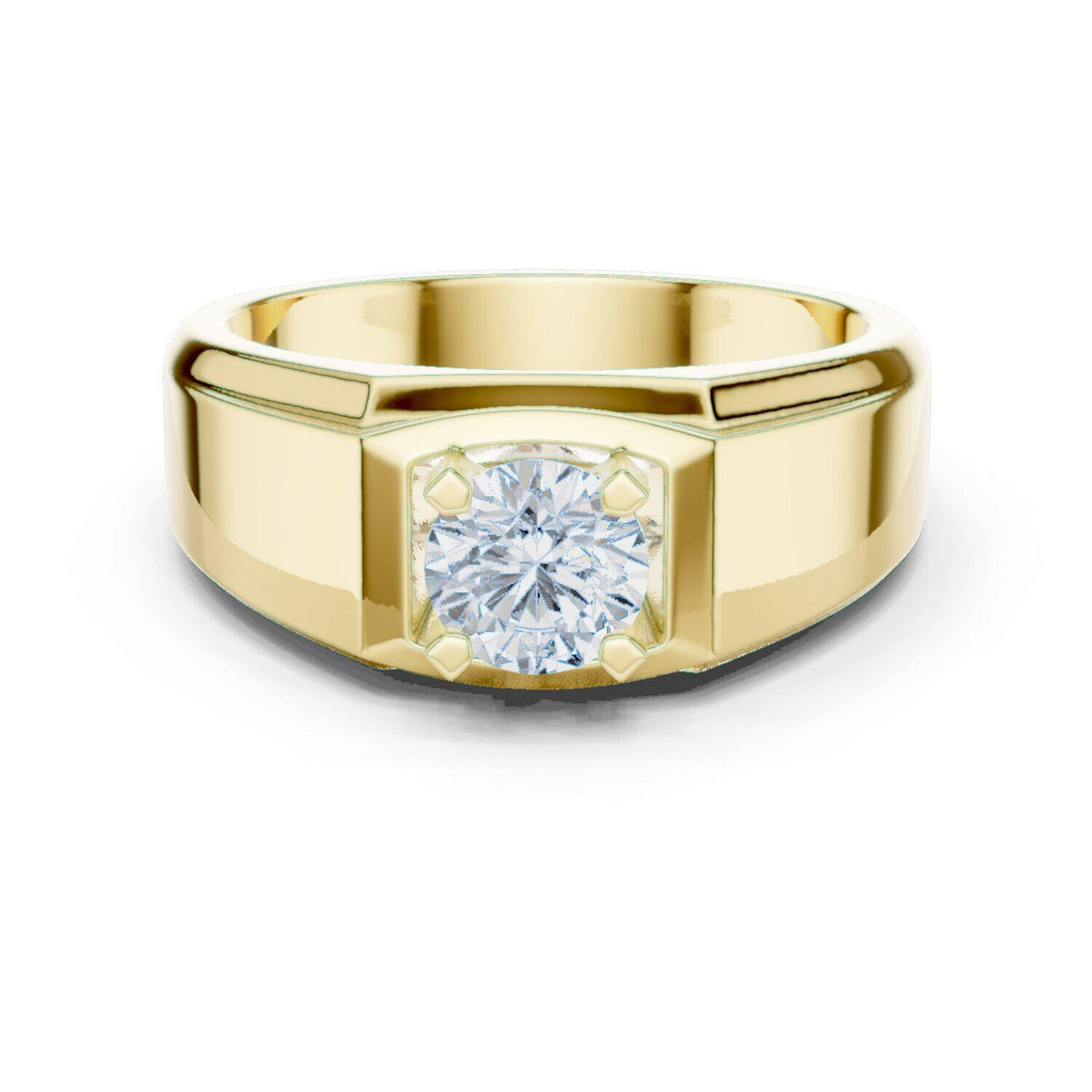 Men's Round Moissanite Ring with Raised Square Setting – 925 Sterling Silver, 18K Gold Vermeil