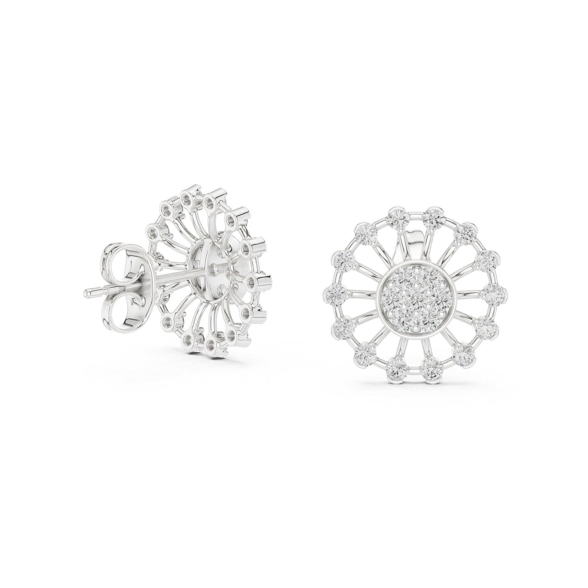 Moissanite Sunflower Medallion Stud Earrings – 925 Sterling Silver, 18K Gold Vermeil