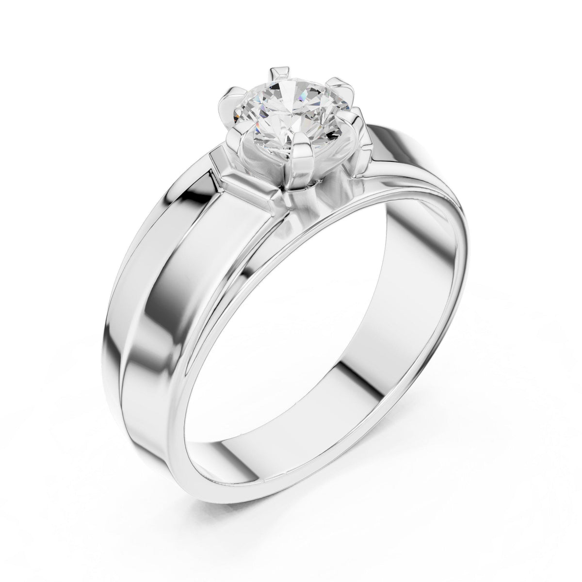 Men's Six-Prong Round Moissanite Ring, Tapered Band – 925 Sterling Silver, 18K Gold Vermeil
