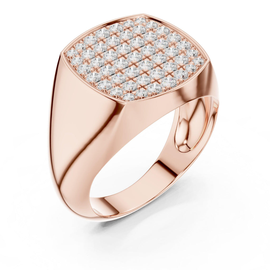 Men's Cushion-Shaped Pavé Moissanite Signet Ring – 925 Sterling Silver, 18K Gold Vermeil