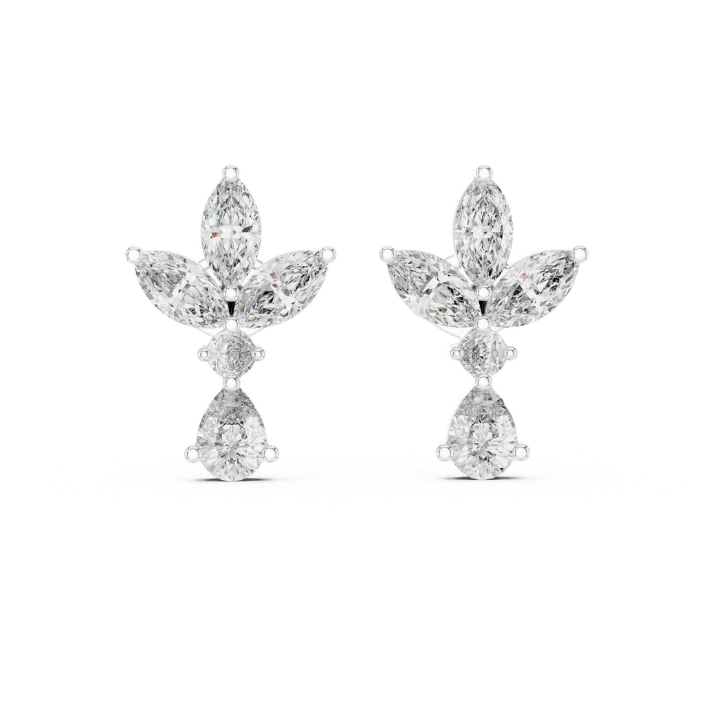 Marquise Moissanite Lotus Drop Earrings – 925 Sterling Silver, 18K Gold Vermeil
