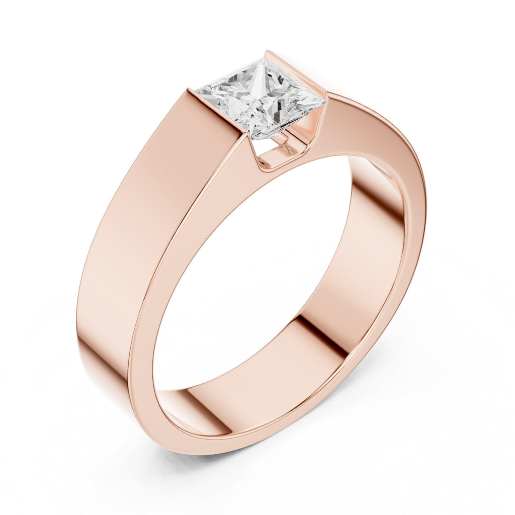 Men's 5.5mm Princess-Cut Moissanite Ring – 925 Sterling Silver, 18K Gold Vermeil