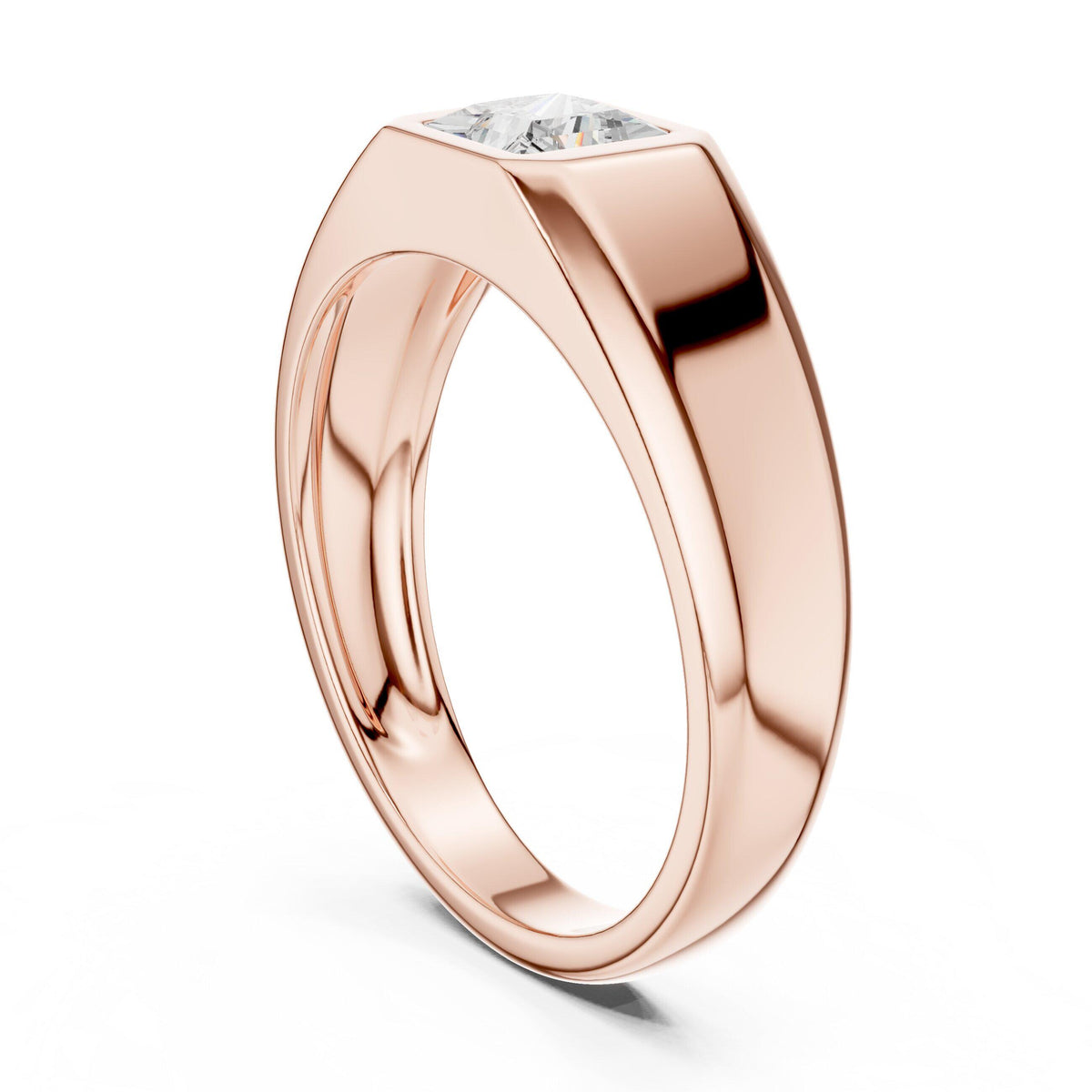 Men's Princess-Cut Moissanite Signet Ring, Flat Top – 925 Sterling Silver, 18K Gold Vermeil