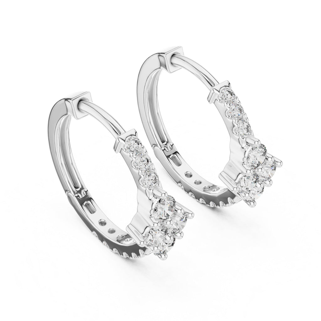 Moissanite Flower Cluster Pavé Hoop Earrings – 925 Sterling Silver, 18K Gold Vermeil
